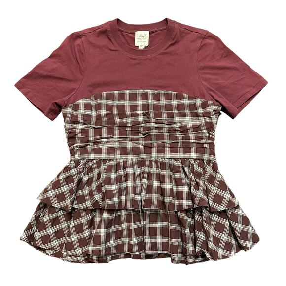 Cinq a Sept Anthro Women’s Merlot vica plaid top Size small - Picture 5 of 10